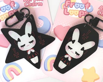 Gothic Bunnies Clear Acrylic Keychain Charm 2.5 inch | Original Design