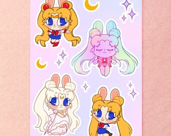 Sailor Moon Bunnies Sticker Sheet | Holographic Glossy Laminate | Anime Vinyl stickers