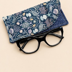 Handmade Fabric Eyeglass Case | Soft Padded Glasses Holder | Eyeglass Sleeve | Reading Glasses Pouch | Gift for Her/ Sea Shells Eyecase