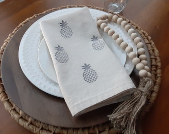 Servilletas de tela, juego de servilletas de tela con estampado de piña, juego de 4 o más servilletas, servilletas de algodón con piña para la cena, mantelería, tropical