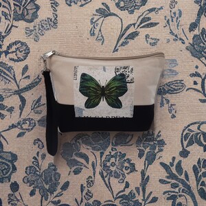 Canvas Wristlet, Butterfly Clutch Bag, Cotton Pouch, Style 1,Zippered Pouch, Cosmetic Bag, Small Purse