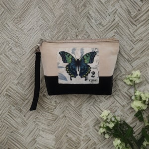 Canvas Wristlet, Butterfly Clutch Bag, Cotton Pouch, Style 2, Zippered Pouch, Cosmetic Bag, Small Purse
