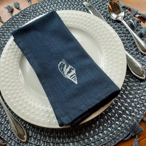 Sea Shell Cloth Napkins, Hand Stamped Set of Cloth Napkins, Set of 4 Or More, Nautical Dinner Napkins, Table Linens,