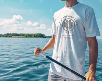 Bella Canvas 3001 T-shirt Mock-up Man Paddleboard White T-Shirt Mock-up Male Tshirt Mockups Tee Mockup Outdoors Watersports