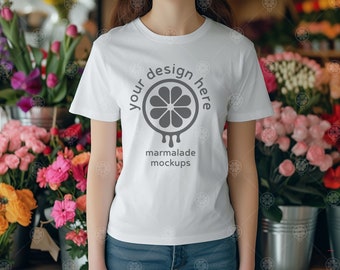 White T-shirt Mock Up Bella Canvas 3001 Tshirt Mockup Tee Mock-up Female T-shirt Mockups Women Mockup Shirt Tee Flowers