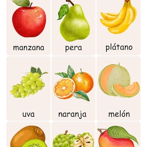 Fruit and Vegetables Flashcards in Watercolor | Educational Printable Cards for Kids | Montessori Learning Material