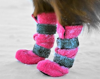 Soft Fleece Dog Booties, FINNERO HALLA Light Protective Dog Shoes 4 Pcs/Pack