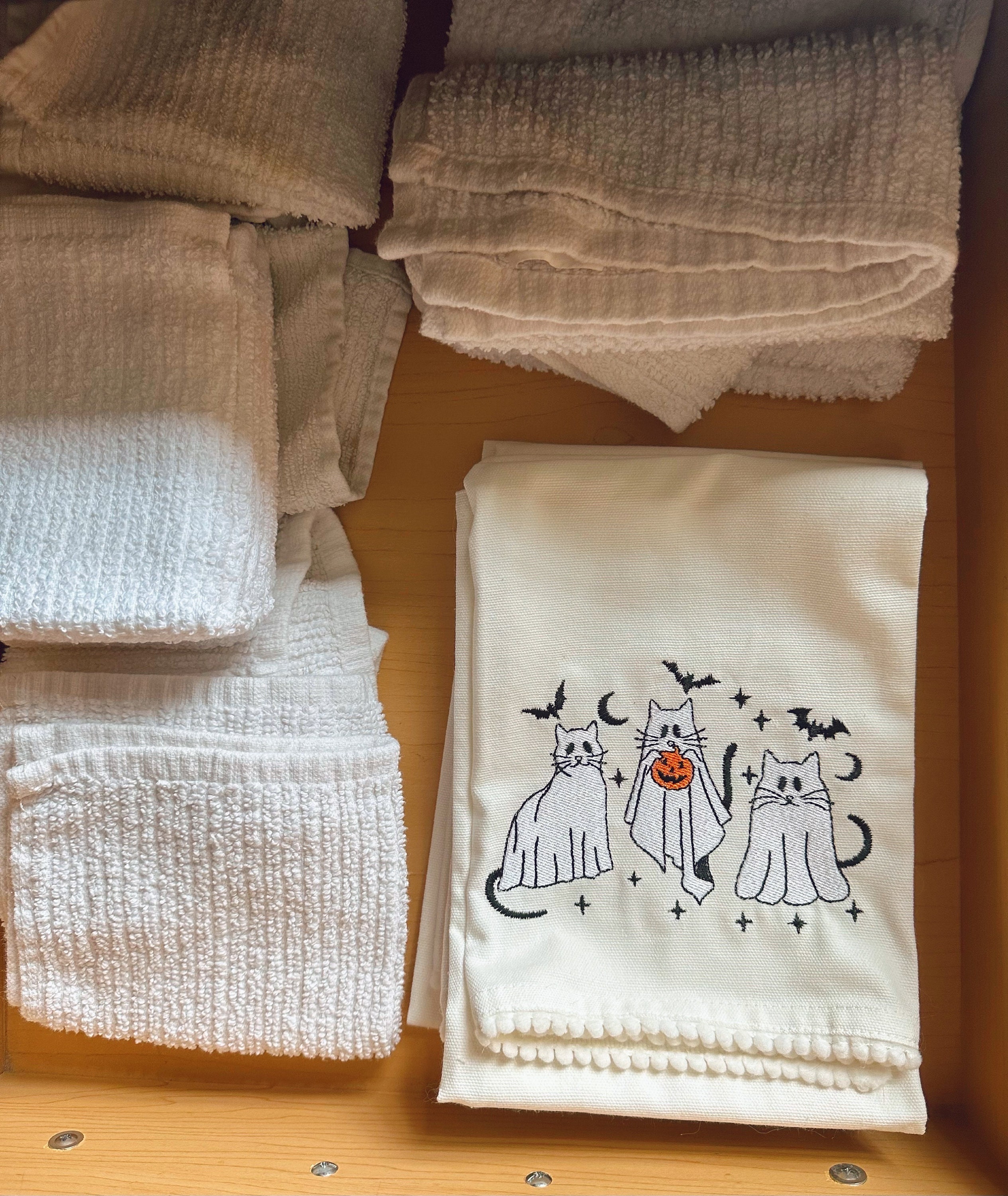 100 Cotton 3 Pcs 40X60 CM Orange Embroided Kitchen Towel Set