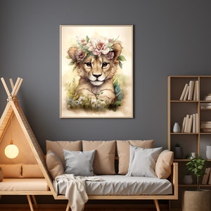 Baby lion girl 00006 Print, Poster, Lion Nursery Decor, Nursery Wall Decor, Baby Girl Print, New Baby Printable, Neutral Nursery Print