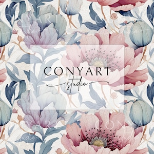 Pastel Peonies 0006 Seamless Pattern Repeat File Sublimation for Fabric Printing Commercial Use