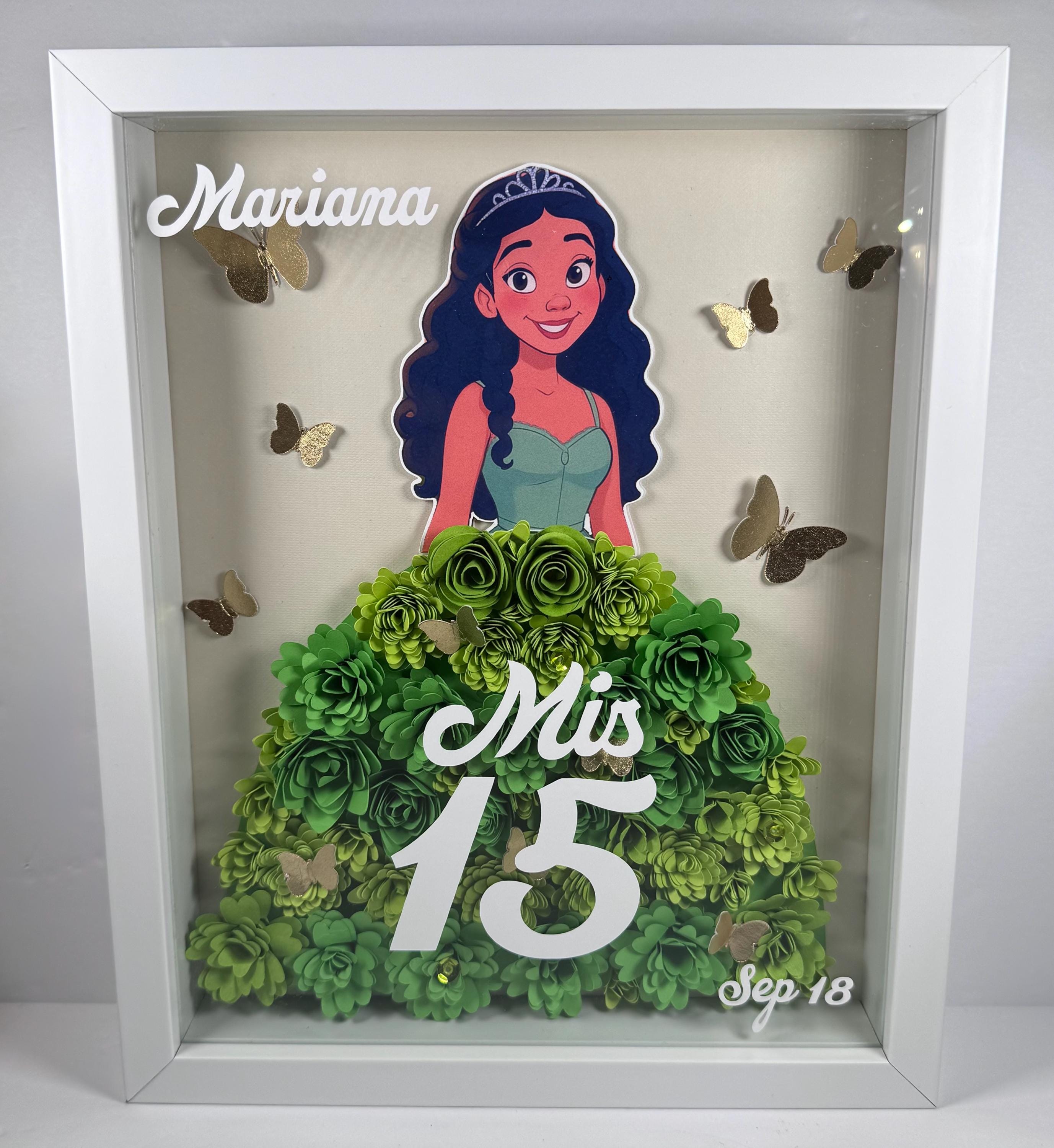 Magische prinseslijst met 3D-bloemjurk – Sweet 16 of Quinceañera-aandenken – custom muurkunstcadeau