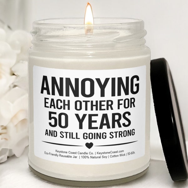 Annoying Each Other For 50 Years Scented Soy Candle, 9Oz, White Label, 50Th Anniversary, Wedding Anniversary, Golden Anniversary