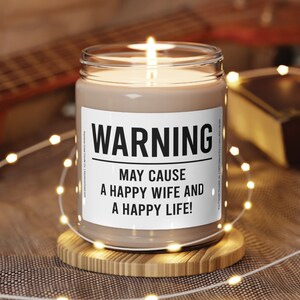 Warning may cause a happy wife and a happy life scented soy candle, 9oz, white label, gift for wife, mothers day gift, wife candle