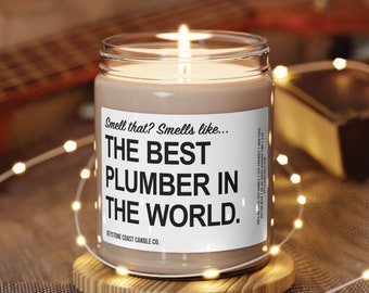 The best plumber in the world Scented Soy Candle, 9oz, white label, plumbing gift, plumber gift idea, plumber gift for men, plumber dad gift