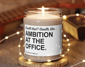 Smells like ambition at the office Scented Soy Candle, 9oz, white label