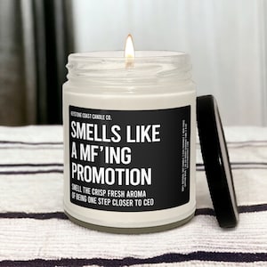 Smells like a mf&#39;ing promotion Scented Soy Candle, 9oz, black label, gift for promotion, job promotion gift, funny candle, friend promotion