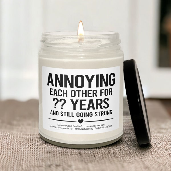 Annoying each other personalized years Scented Soy Candle, 9oz, white label, anniversary parents, anniversary present, anniversary candle