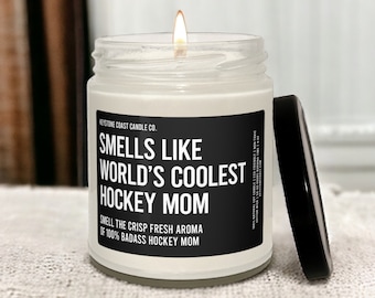Worlds Coolest Hockey Mom Scented Soy Candle, 9Oz, Black Label, Hockey Gifts, Mother's Day Gift, Hockey Candle, Funny Hockey Mom