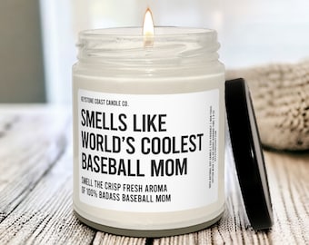 Worlds coolest baseball mom scented soy candle, 9oz