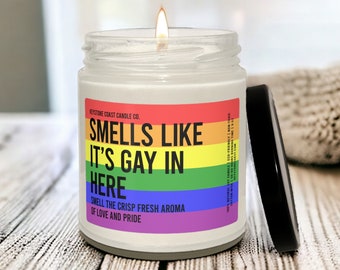 Smells Gay In Here, Smell The Crisp Fresh Aroma Of Love And Pride, Scented Soy Candle, 9Oz, Valentines Gift For, Gay Gift, Gay Candle