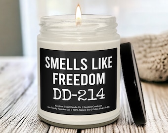 Freedom DD214 Scented Soy Candle, 9oz, black label, veteran, military retirement, funny military gift, dd214 candle, smells like freedom