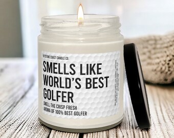 Smells like worlds best golfer Scented Soy Candle, 9oz, white golfball label
