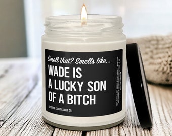 Lucky son of a b*tch Scented Soy Candle, 9oz, black label, custom engagement gift, personalized engagement gift, engaged candle