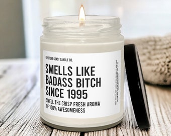 Smells like badass bitch Scented Soy Candle, 9oz, personalized, year, white label