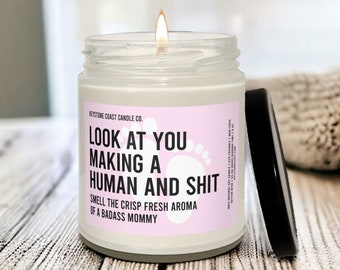 Look at you making a human and shit pink girl baby scented soy candle, 9oz, funny candle, baby shower gift, baby shower favor, cute candle