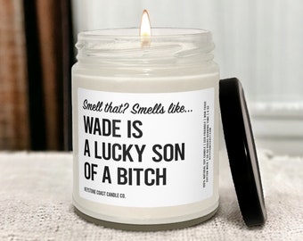 Lucky son of a b*tch Scented Soy Candle, 9oz, white label, bridal shower candle, gift for bride, engagement gift, wedding gift