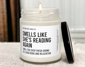 Shes reading again smells like Scented Soy Candle, 9oz, white label