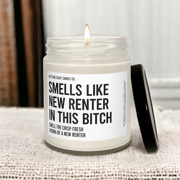 Smells like renter this bitch Scented Soy Candle, 9oz, white label, housewarming gift, housewarming candle, new apartment gift