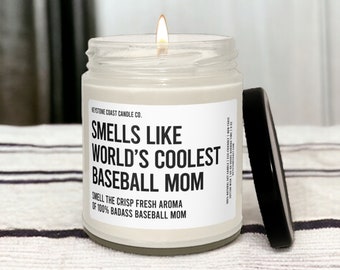 Worlds coolest baseball mom scented soy candle, baseball gift, candle for sports mom, best baseball mom, candle for her, baseball decor