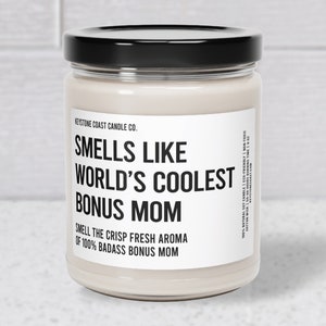 Smells like worlds coolest bonus mom Scented Soy Candle, 9oz, white label