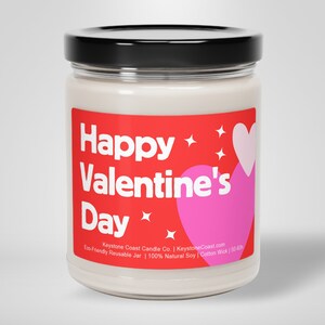 Happy valentine&#39;s day hearts and stars red scented soy candle, 9oz anniversary candle