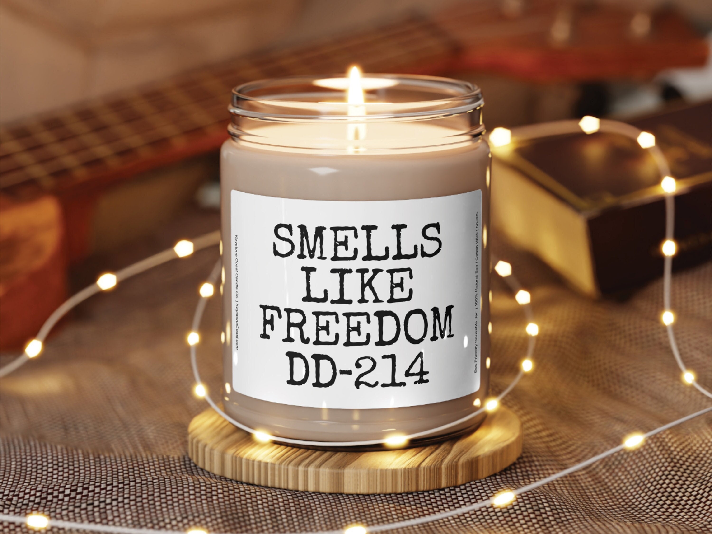 Smells Like Freedom DD214 Scented Soy Candle, 9oz, White Label 