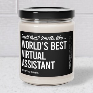 Worlds best virtual assistant scented soy candle, 9oz, black label, gift for assistant, virtual assistant gift, appreciation gift