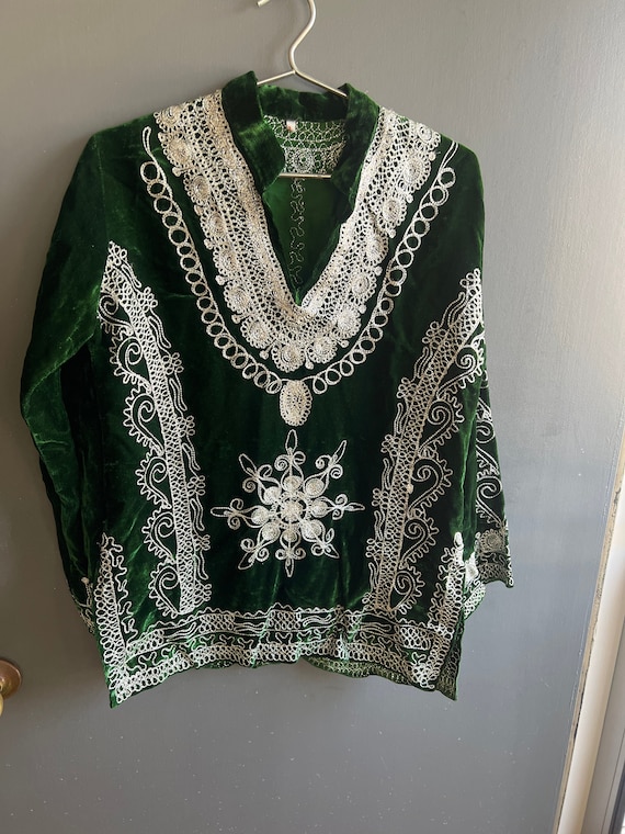 1970s Green Velvet Embroidered Tunic