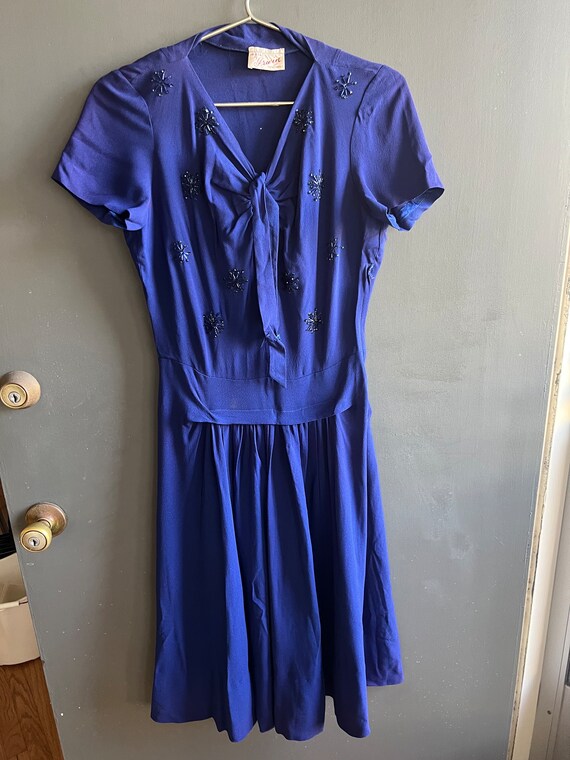 Vintage 1940s Rayon Crepe Bows Dress by Rembrandt SMALL