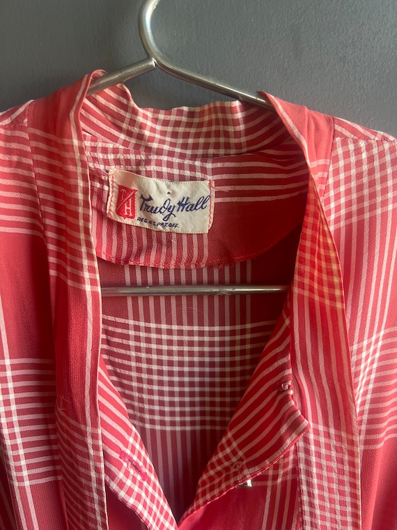 1950s Pink Rayon Plaid Dress - image 3