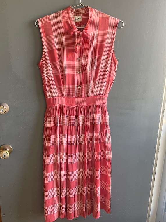 1950s Pink Rayon Plaid Dress - image 1