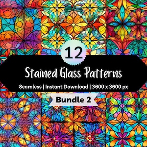 Stained Glass Seamless Digital Pattern Pack (Bundle 2) - Printable Digital Paper - PNG Instant Download - 12x12in - Commercial Use