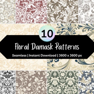 Floral Damask Neutral Seamless Digital Pattern Pack - Printable Digital Paper - PNG Instant Download - 12x12in - Commercial Use