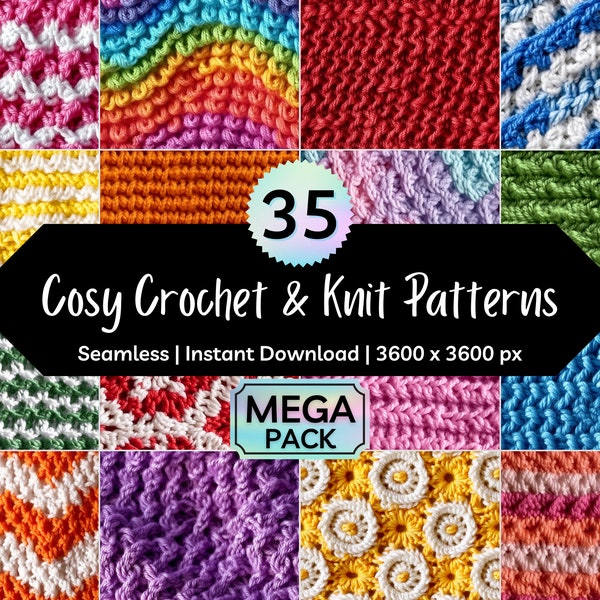 Crochet and Knit Textures Seamless Digital Pattern Pack - Printable Digital Paper - PNG Instant Download - 12x12in - Commercial Use