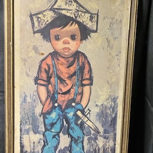 painting art frame vintage kids wall art home decor Brett big eye kids