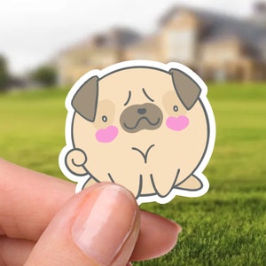 Etiqueta engomada del perro Pug Carlino / Pegatinas de animales lindos y gruesos / Colección Chunkymals