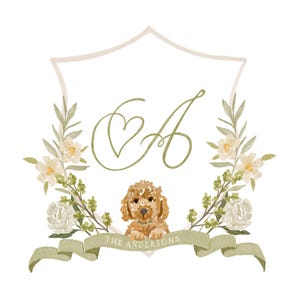Custom Wedding Crest Digital Watercolor Illustration Hand Painted Monogram