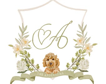 Custom Wedding Crest Digital Watercolor Illustration Hand Painted Monogram
