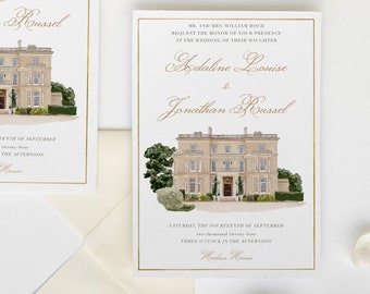 Hedsor House Watercolor Painting Wedding Invitation Digital File