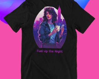 Synthwave Girl Coffee T-Shirt | Retro Cyberpunk Graphic Tee